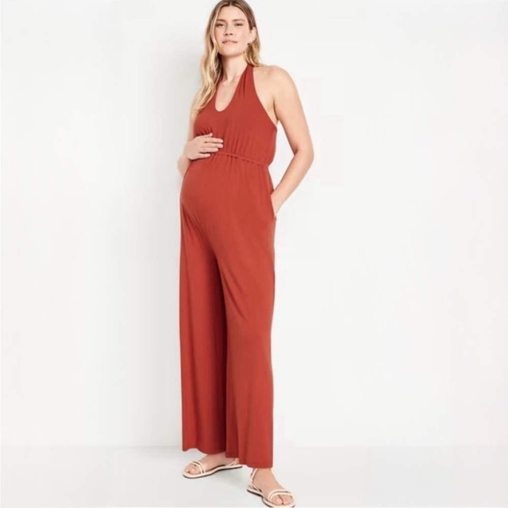 NWT Old Navy Halter Maternity Jumpsuit in Ginger Spice Wide Leg
